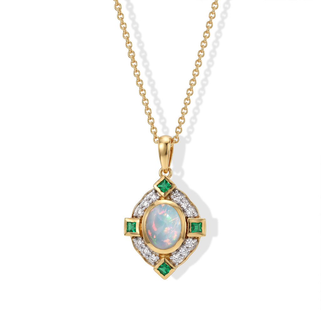 Ethiopian Opal,  White Zircon,  Zambian Emerald Pendant with Chain (Size 20) Mix Metal 0.72 ct  2.020  Ct._4531208