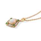 Ethiopian Opal,  White Zircon,  Zambian Emerald Pendant with Chain (Size 20) Mix Metal 0.72 ct  2.020  Ct._4531208_3