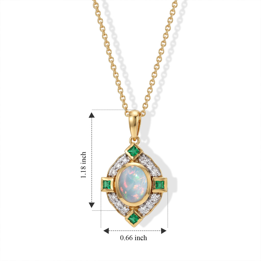Ethiopian Opal,  White Zircon,  Zambian Emerald Pendant with Chain (Size 20) Mix Metal 0.72 ct  2.020  Ct._4531208_5