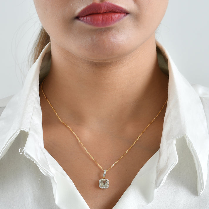 AAA Natural Turkizite &amp; Grown Diamond (SI-G-H) Pendant with Chain (Size 20) in 18K Gold Vermeil Sterling Silver 1.65 Ct. 4531248 2