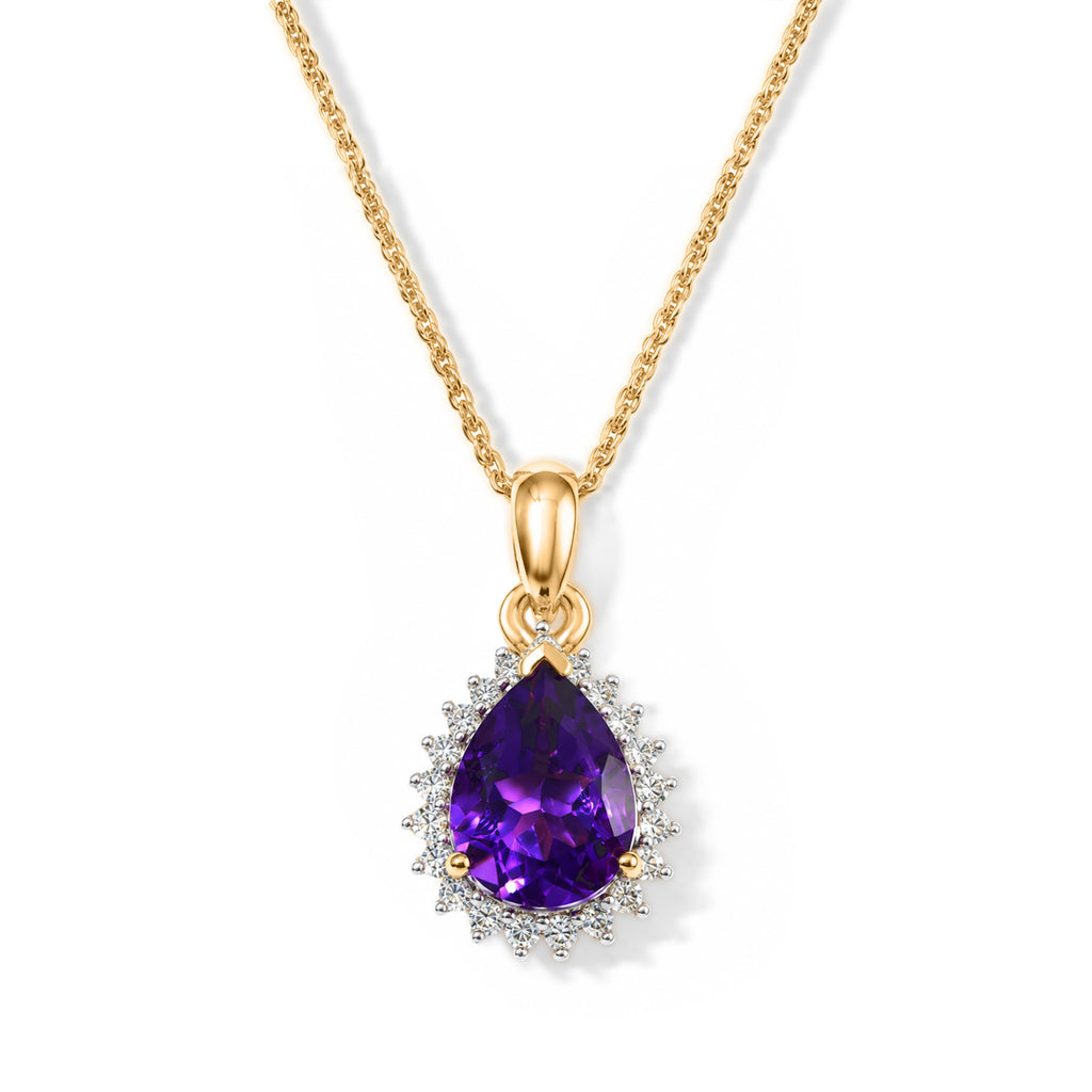 Luxuriant - AAA Zambian Amethyst & Lab Grown Diamond (SI/G-H) Halo Pendant with Chain (Size 20) in 18K Vermeil Yellow Gold Plated Sterling Silver 2.40_4531312