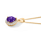Luxuriant - AAA Zambian Amethyst & Lab Grown Diamond (SI/G-H) Halo Pendant with Chain (Size 20) in 18K Vermeil Yellow Gold Plated Sterling Silver 2.40_4531312_3