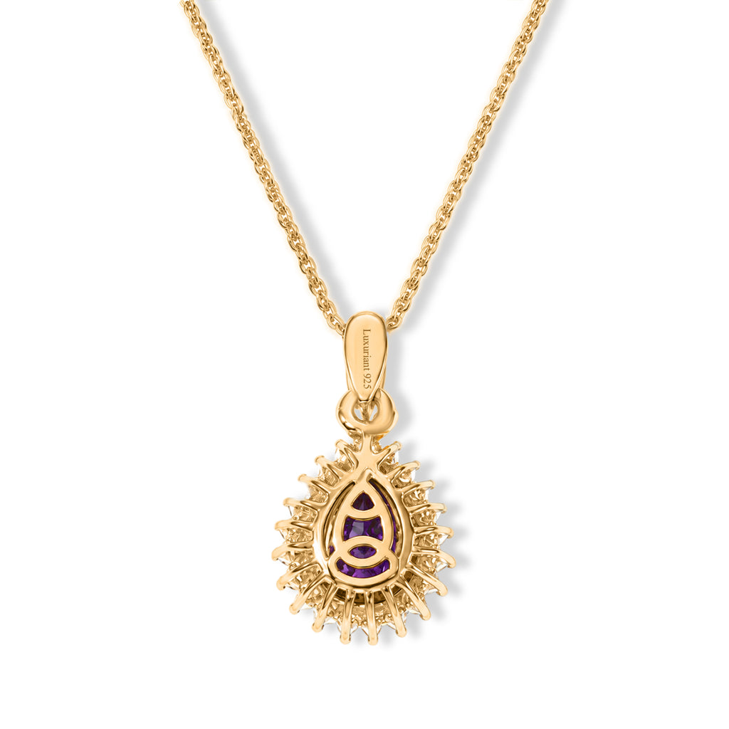 Luxuriant - AAA Zambian Amethyst & Lab Grown Diamond (SI/G-H) Halo Pendant with Chain (Size 20) in 18K Vermeil Yellow Gold Plated Sterling Silver 2.40_4531312_4