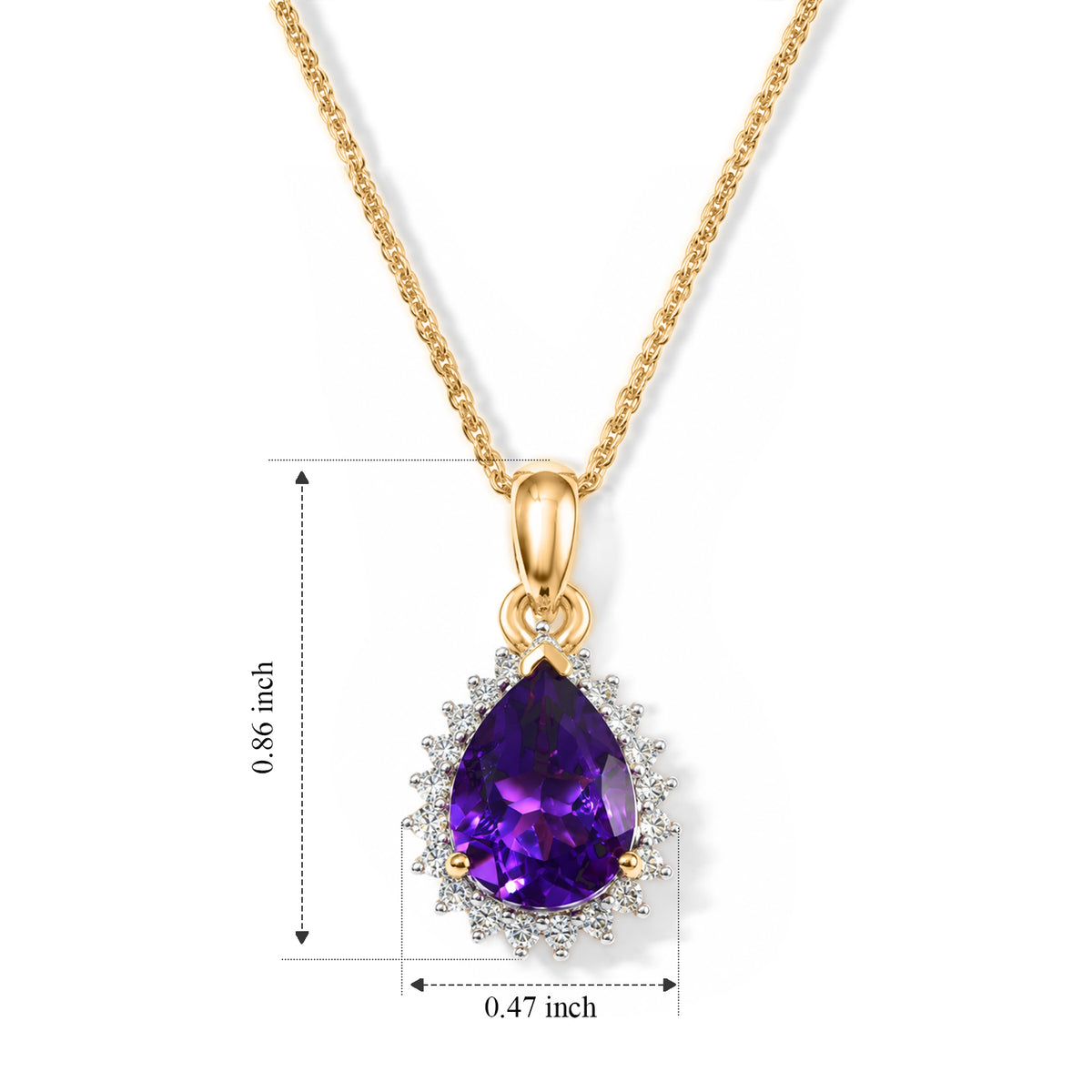 Luxuriant - AAA Zambian Amethyst &amp; Lab Grown Diamond (SI-G-H) Halo Pendant with Chain (Size 20) in 18K Vermeil Yellow Gold Plated Sterling Silver 2.40 4531312 5