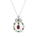 African Ruby,  Natural Chrome Diopside,  White Zircon Pendant with Torn Chain 19DC (Size 20) in Rhodium Overlay Sterling Silver 1.32 ct  Silver Wt. 5.35 Gms  3.520  Ct._4531496