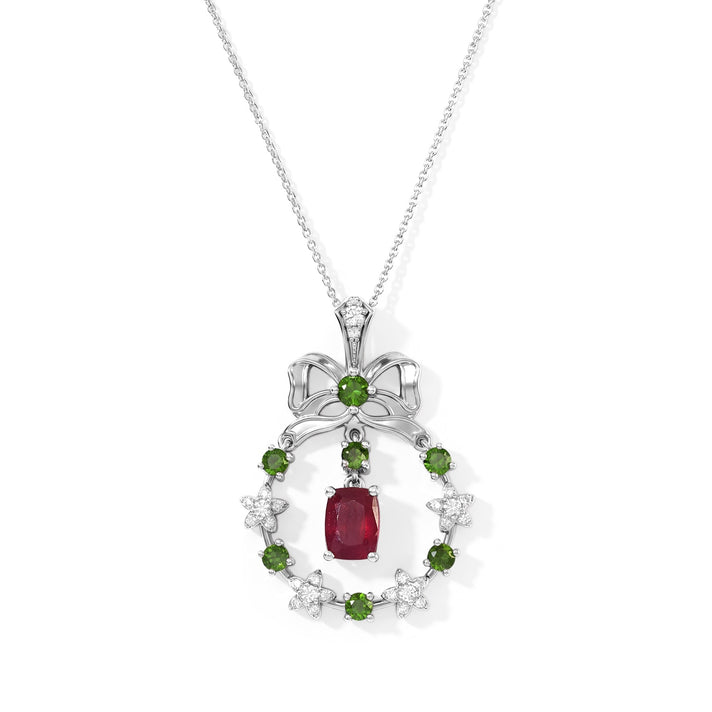 African Ruby,  Natural Chrome Diopside,  White Zircon Pendant with Torn Chain 19DC (Size 20) in Rhodium Overlay Sterling Silver 1.32 ct  Silver Wt. 5.35 Gms  3.520  Ct. 4531496 1