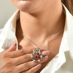 African Ruby,  Natural Chrome Diopside,  White Zircon Pendant with Torn Chain 19DC (Size 20) in Rhodium Overlay Sterling Silver 1.32 ct  Silver Wt. 5.35 Gms  3.520  Ct._4531496_2