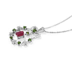 African Ruby,  Natural Chrome Diopside,  White Zircon Pendant with Torn Chain 19DC (Size 20) in Rhodium Overlay Sterling Silver 1.32 ct  Silver Wt. 5.35 Gms  3.520  Ct._4531496_3