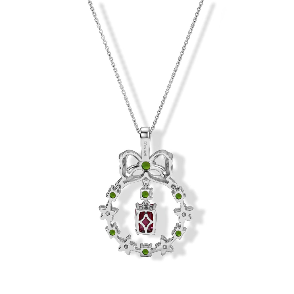 African Ruby,  Natural Chrome Diopside,  White Zircon Pendant with Torn Chain 19DC (Size 20) in Rhodium Overlay Sterling Silver 1.32 ct  Silver Wt. 5.35 Gms  3.520  Ct._4531496_4