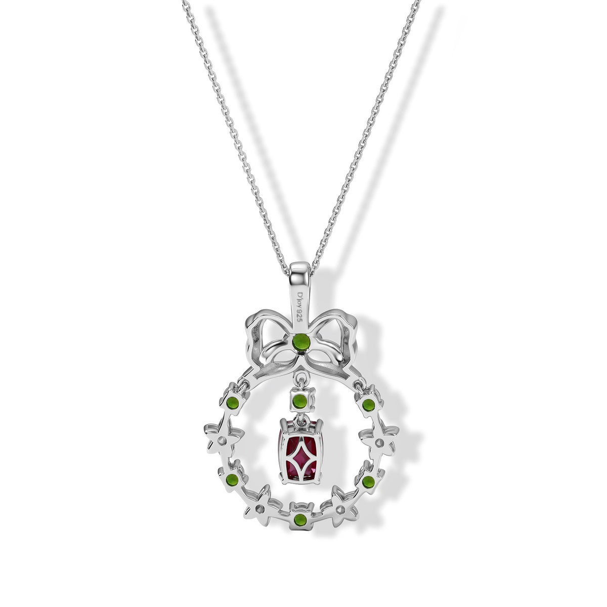 African Ruby,  Natural Chrome Diopside,  White Zircon Pendant with Torn Chain 19DC (Size 20) in Rhodium Overlay Sterling Silver 1.32 ct  Silver Wt. 5.35 Gms  3.520  Ct. 4531496 4
