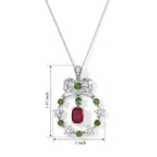 African Ruby,  Natural Chrome Diopside,  White Zircon Pendant with Torn Chain 19DC (Size 20) in Rhodium Overlay Sterling Silver 1.32 ct  Silver Wt. 5.35 Gms  3.520  Ct._4531496_5