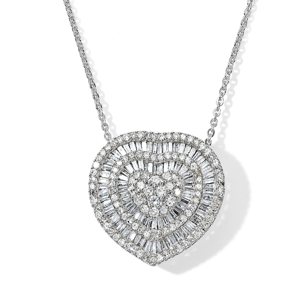 GP - Natural White Diamond & Blue Sapphire Cluster Heart Pendant with Chain (Size - 20) in Rhodium Overlay Sterling Silver 0.85 Ct._4531668