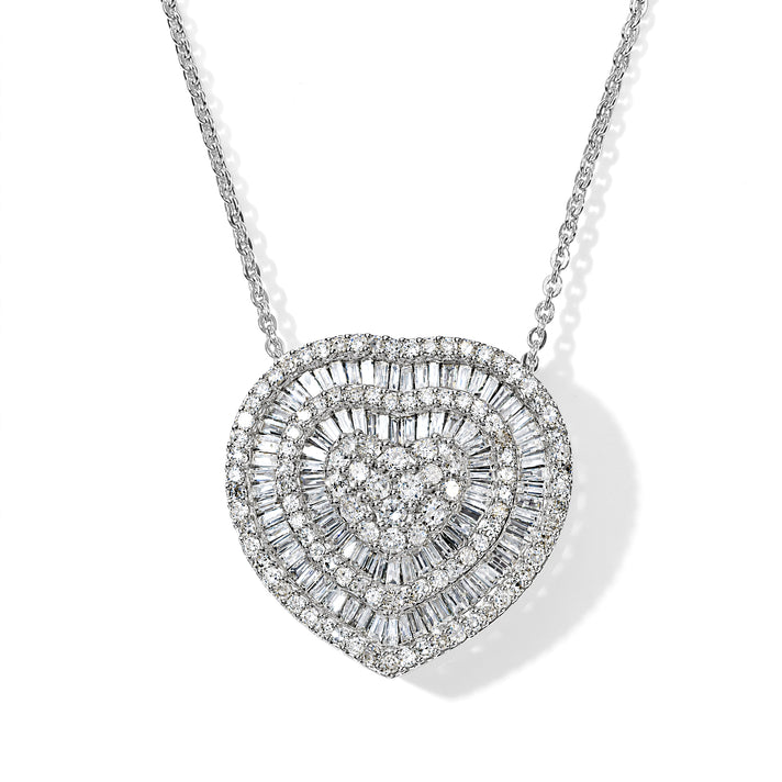 GP - Natural White Diamond &amp; Blue Sapphire Cluster Heart Pendant with Chain (Size - 20) in Rhodium Overlay Sterling Silver 0.85 Ct. 4531668 1