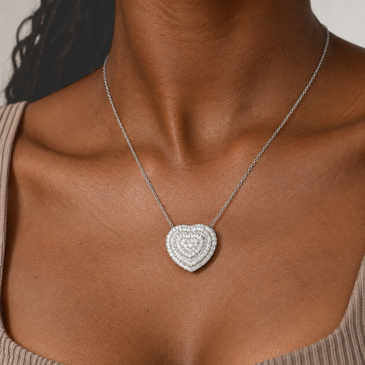 GP - Natural White Diamond &amp; Blue Sapphire Cluster Heart Pendant with Chain (Size - 20) in Rhodium Overlay Sterling Silver 0.85 Ct. 4531668 3