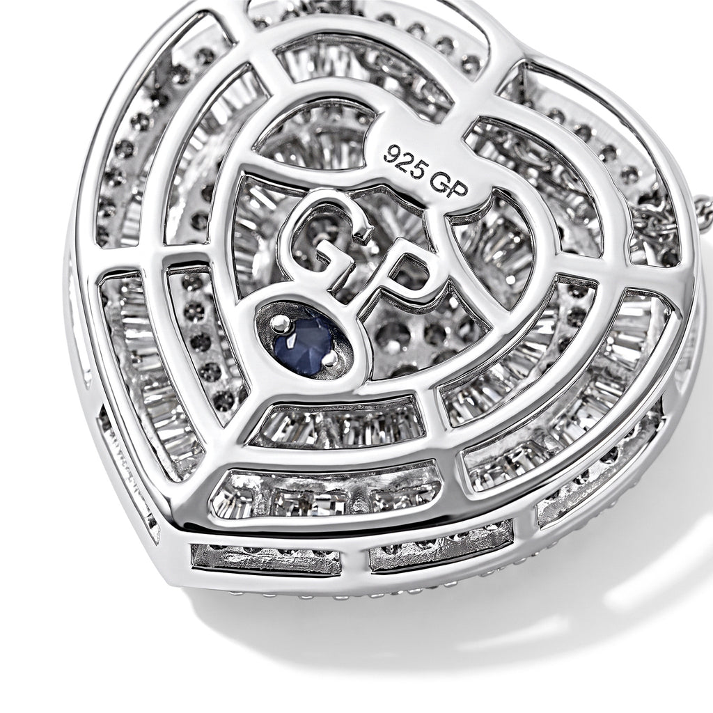 GP - Natural White Diamond & Blue Sapphire Pendant with Chain (Size - 20) in Rhodium Overlay Sterling Silver 0.85 Ct._4531668_6