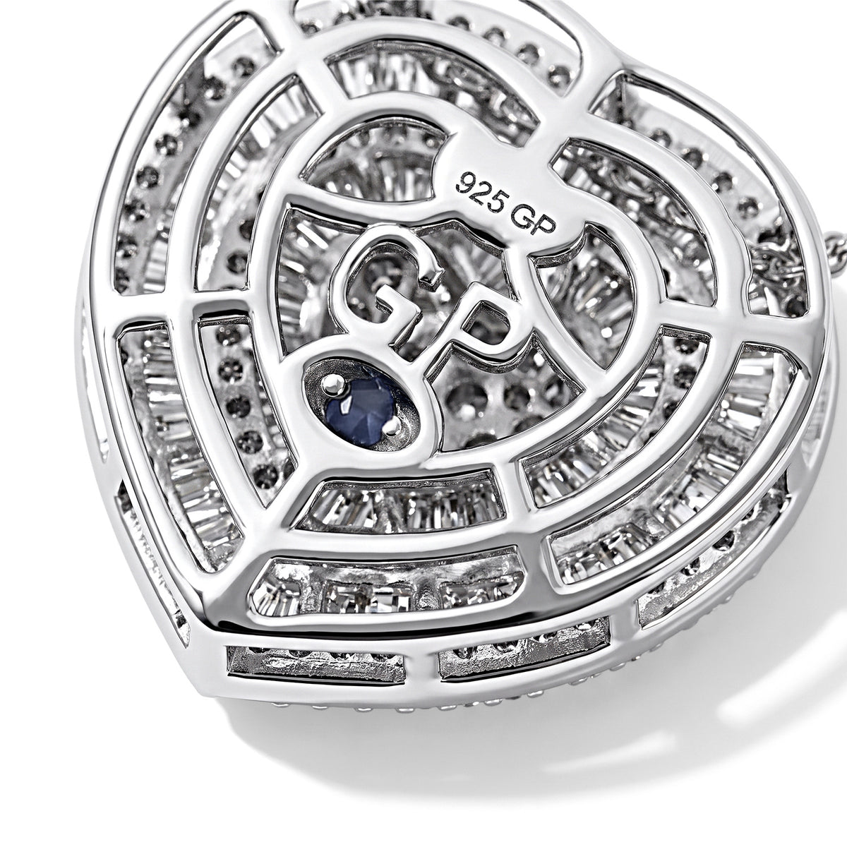 GP - Natural White Diamond &amp; Blue Sapphire Cluster Heart Pendant with Chain (Size - 20) in Rhodium Overlay Sterling Silver 0.85 Ct. 4531668 6