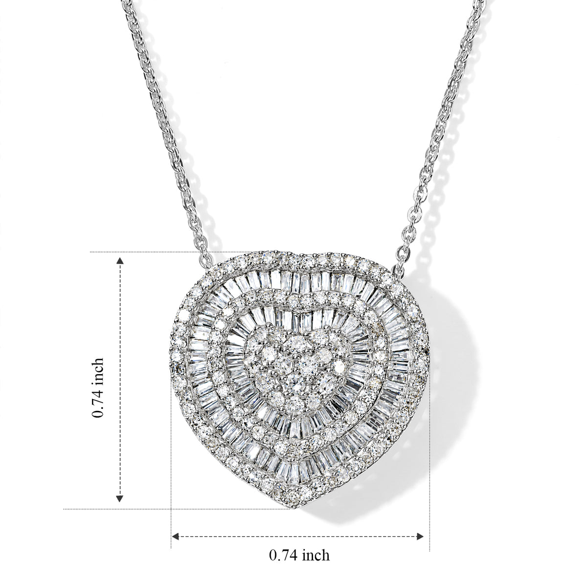 GP - Natural White Diamond &amp; Blue Sapphire Cluster Heart Pendant with Chain (Size - 20) in Rhodium Overlay Sterling Silver 0.85 Ct. 4531668 7