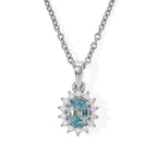 Luxuriant - Blue Zircon & Lab Grown Diamond (SI/G-H) Sunburst Halo Pendant in Platinum Overlay Sterling Silver with Chain (Size 20) 1.27 Ct._4532126