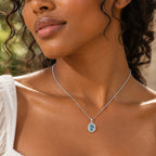 Luxuriant - Blue Zircon & Lab Grown Diamond (SI/G-H) Sunburst Halo Pendant in Platinum Overlay Sterling Silver with Chain (Size 20) 1.27 Ct._4532126_1