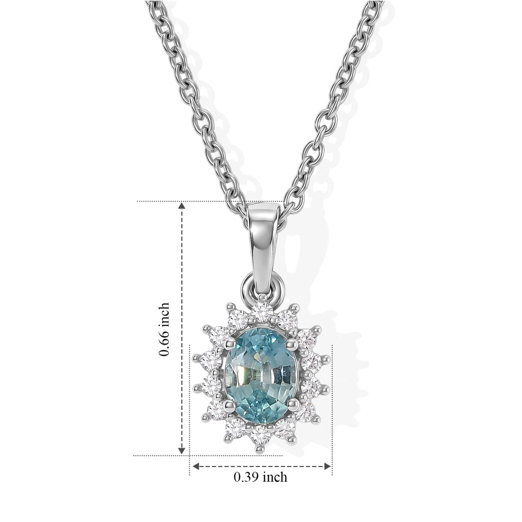 Luxuriant - Blue Zircon & Lab Grown Diamond (SI/G-H) Sunburst Halo Pendant in Platinum Overlay Sterling Silver with Chain (Size 20) 1.27 Ct._4532126_5