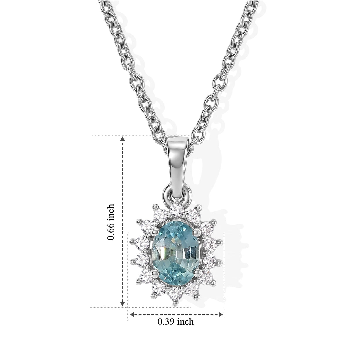 Luxuriant - Blue Zircon &amp; Lab Grown Diamond (SI-G-H) Sunburst Halo Pendant in Platinum Overlay Sterling Silver with Chain (Size 20) 1.27 Ct. 4532126 5
