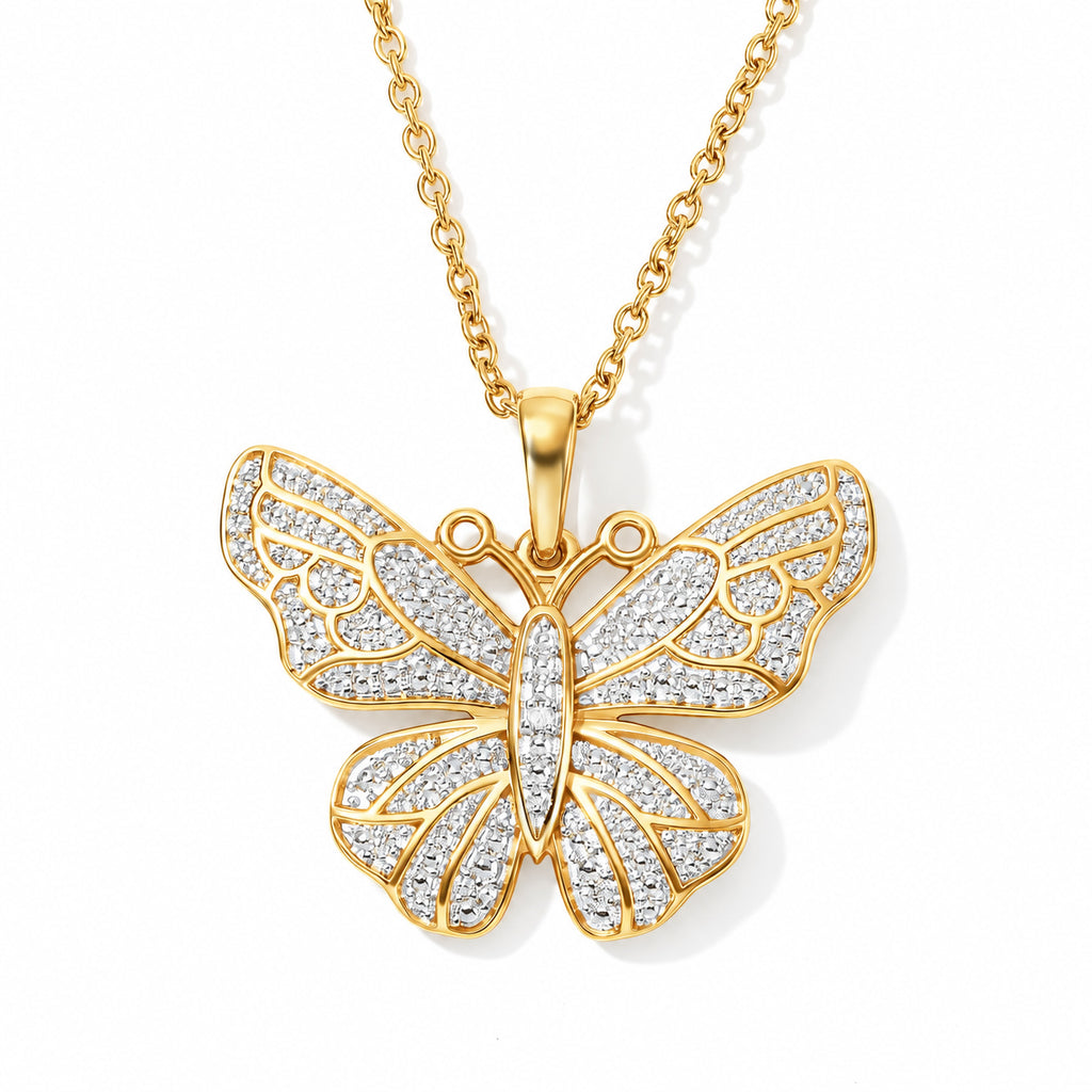 EverTrue - Natural White Diamond Butterfly Pendant with Chain (Size 20) in Yellow Gold Tone_4532249