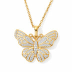 EverTrue - Natural White Diamond Butterfly Pendant with Chain (Size 20) in Yellow Gold Tone_4532249