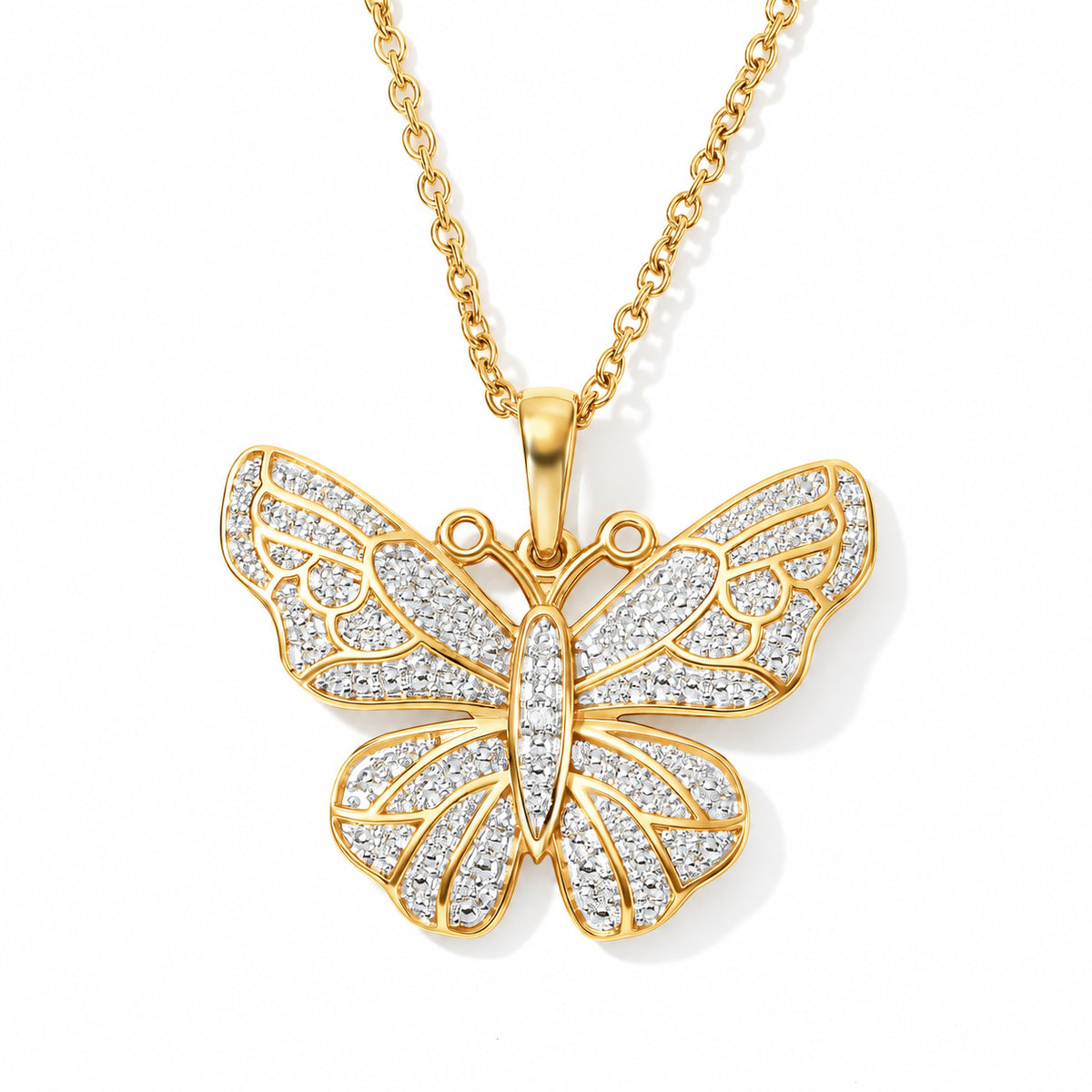 EverTrue - Natural White Diamond Butterfly Pendant with Chain (Size 20) in Yellow Gold Tone 4532249 0