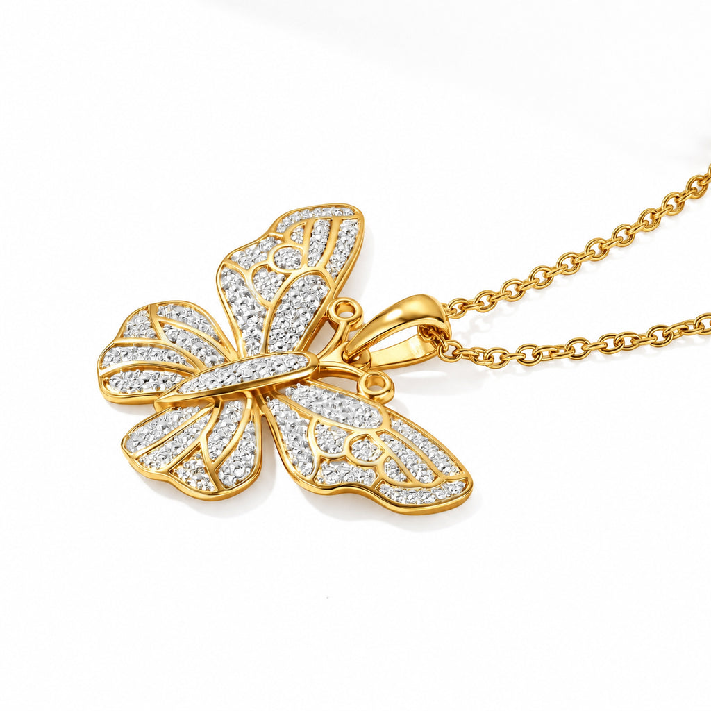 EverTrue - Natural White Diamond Butterfly Pendant with Chain (Size 20) in Yellow Gold Tone_4532249_3