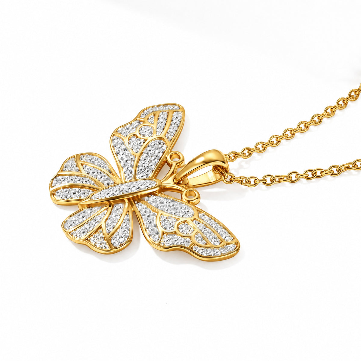 EverTrue - Natural White Diamond Butterfly Pendant with Chain (Size 20) in Yellow Gold Tone 4532249 3
