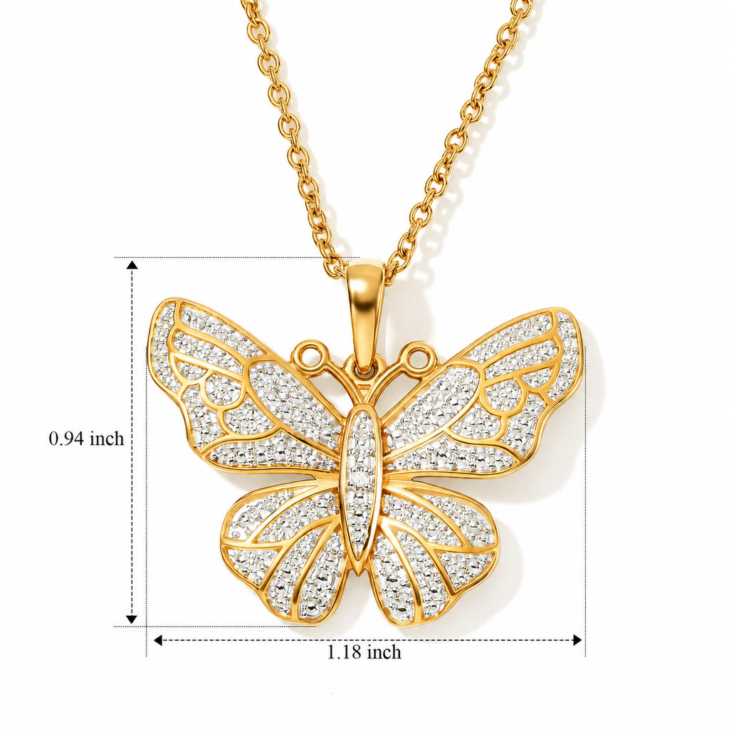 EverTrue - Natural White Diamond Butterfly Pendant with Chain (Size 20) in Yellow Gold Tone_4532249_4