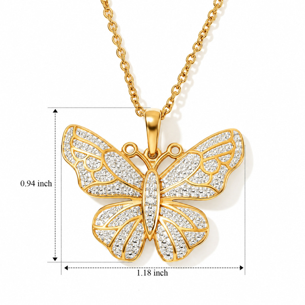 EverTrue - Natural White Diamond Butterfly Pendant with Chain (Size 20) in Yellow Gold Tone 4532249 4