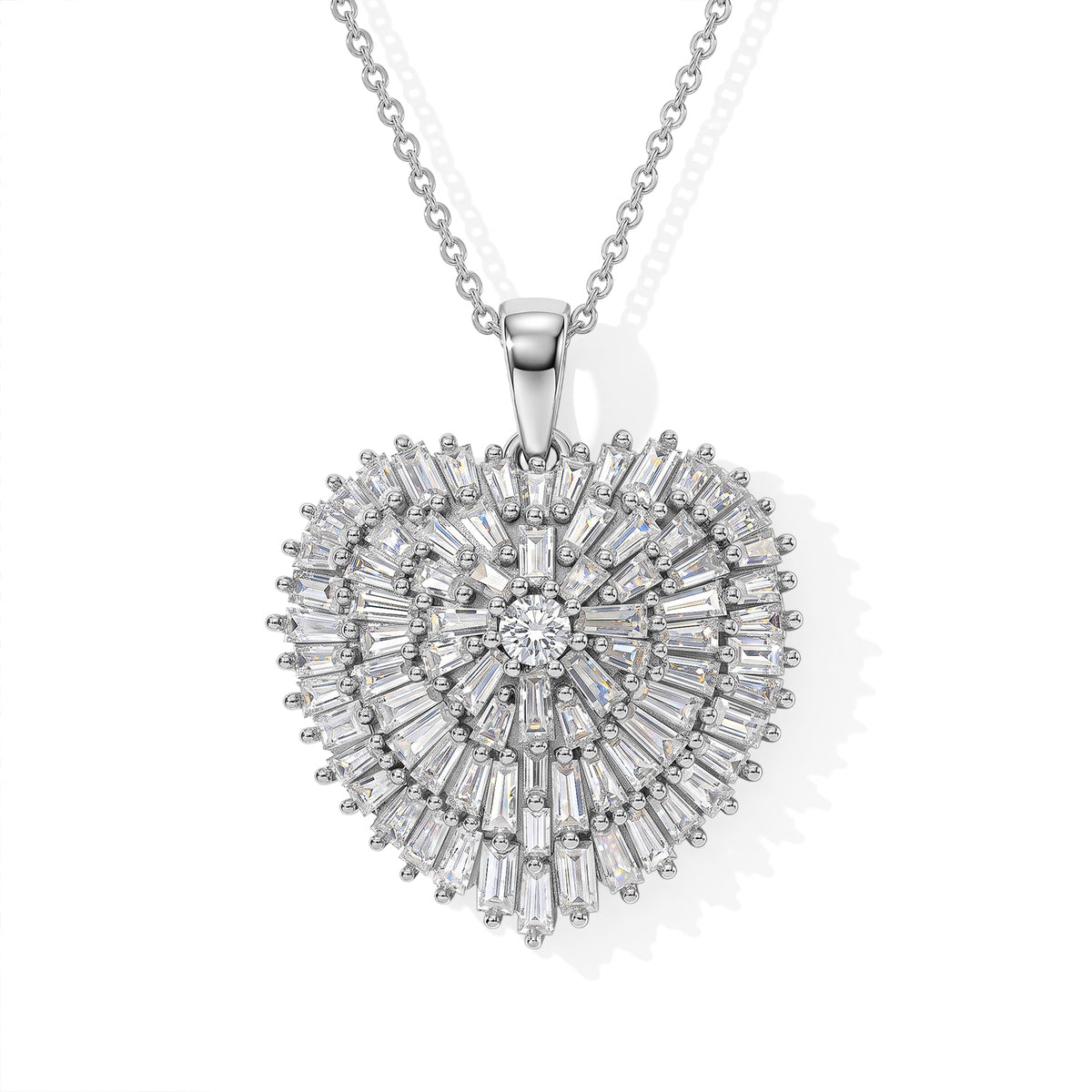 Moissanite Firecracker Heart Pendant with Chain (Size 20) in Rhodium Overlay Sterling Silver 2.80 Ct. 4532285 0