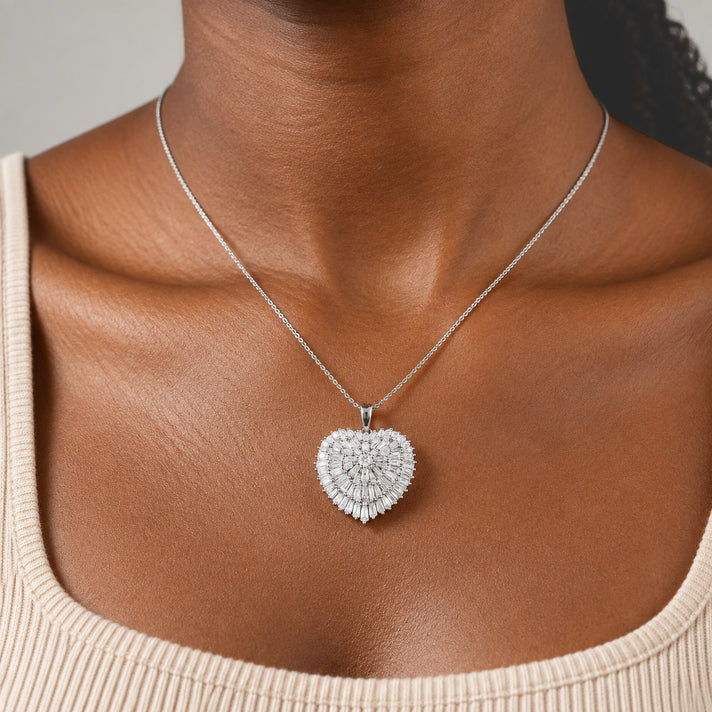 Moissanite Firecracker Heart Pendant with Chain (Size 20) in Rhodium Overlay Sterling Silver 2.80 Ct. 4532285 2