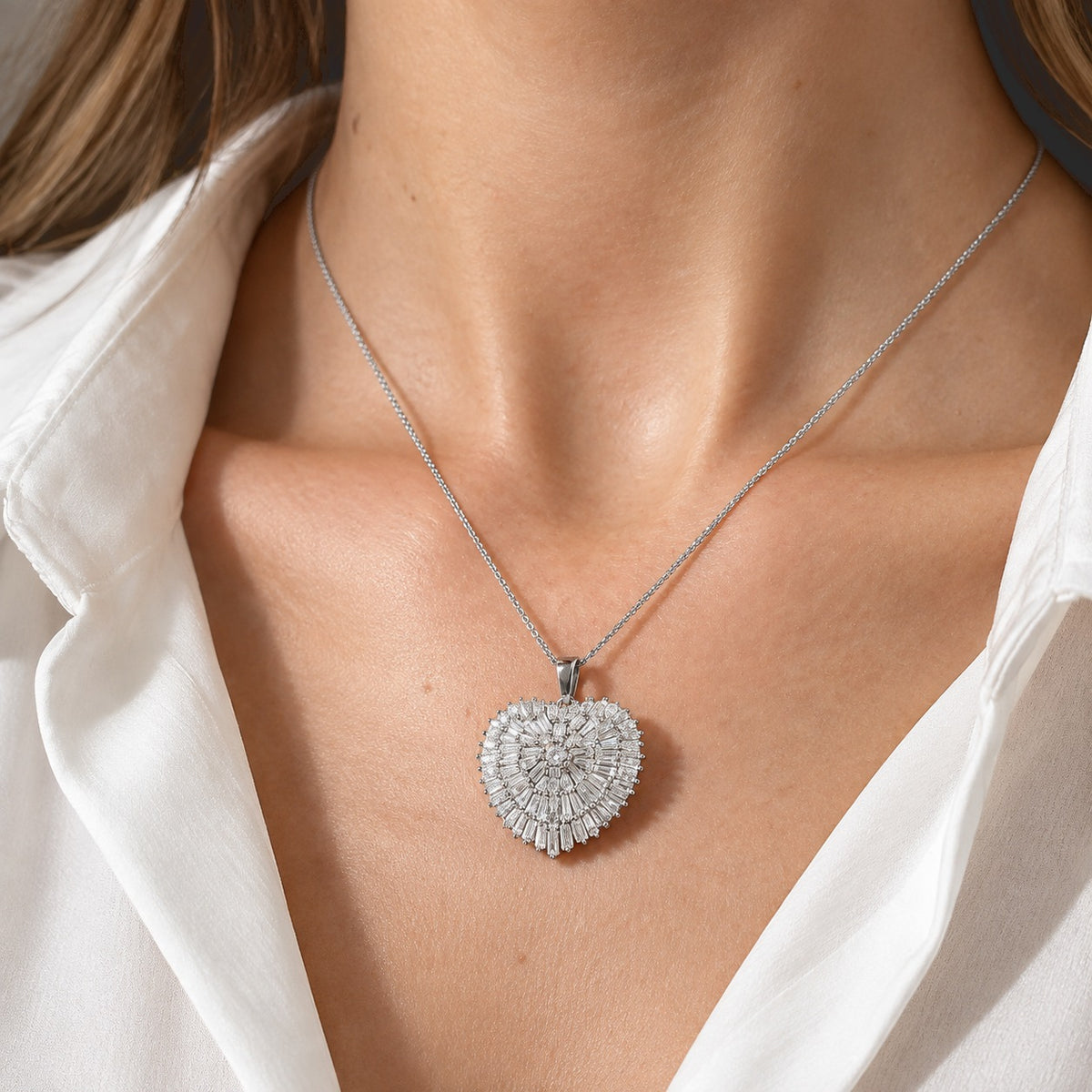 Moissanite Firecracker Heart Pendant with Chain (Size 20) in Rhodium Overlay Sterling Silver 2.80 Ct. 4532285 2