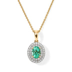 Luxoro - 9K Yellow Gold AAA Colombian Emerald & Natural White Diamond Halo Pendant with Chain (Size 18) 1.10 Ct, Gold Wt. 3.90 Gms_4532310