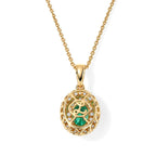 Luxoro - 9K Yellow Gold AAA Colombian Emerald & Natural White Diamond Halo Pendant with Chain (Size 18) 1.10 Ct, Gold Wt. 3.90 Gms_4532310_4