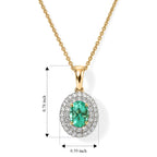 Luxoro - 9K Yellow Gold AAA Colombian Emerald & Natural White Diamond Halo Pendant with Chain (Size 18) 1.10 Ct, Gold Wt. 3.90 Gms_4532310_5