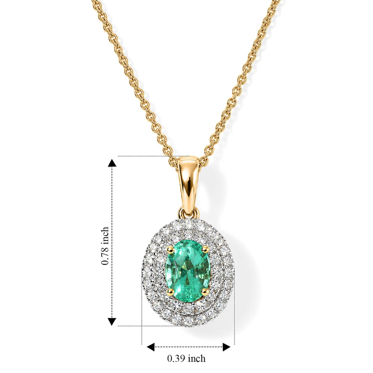 Luxoro - 9K Yellow Gold AAA Colombian Emerald &amp; Natural White Diamond Halo Pendant with Chain (Size 18) 1.10 Ct, Gold Wt. 3.90 Gms 4532310 5