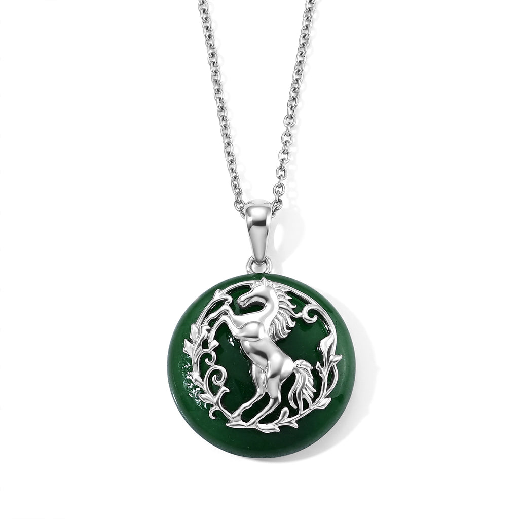 EverTrue - Dyed Green Jade Horse Pendant with Chain (Size 20) 22.00 Ct._4532558