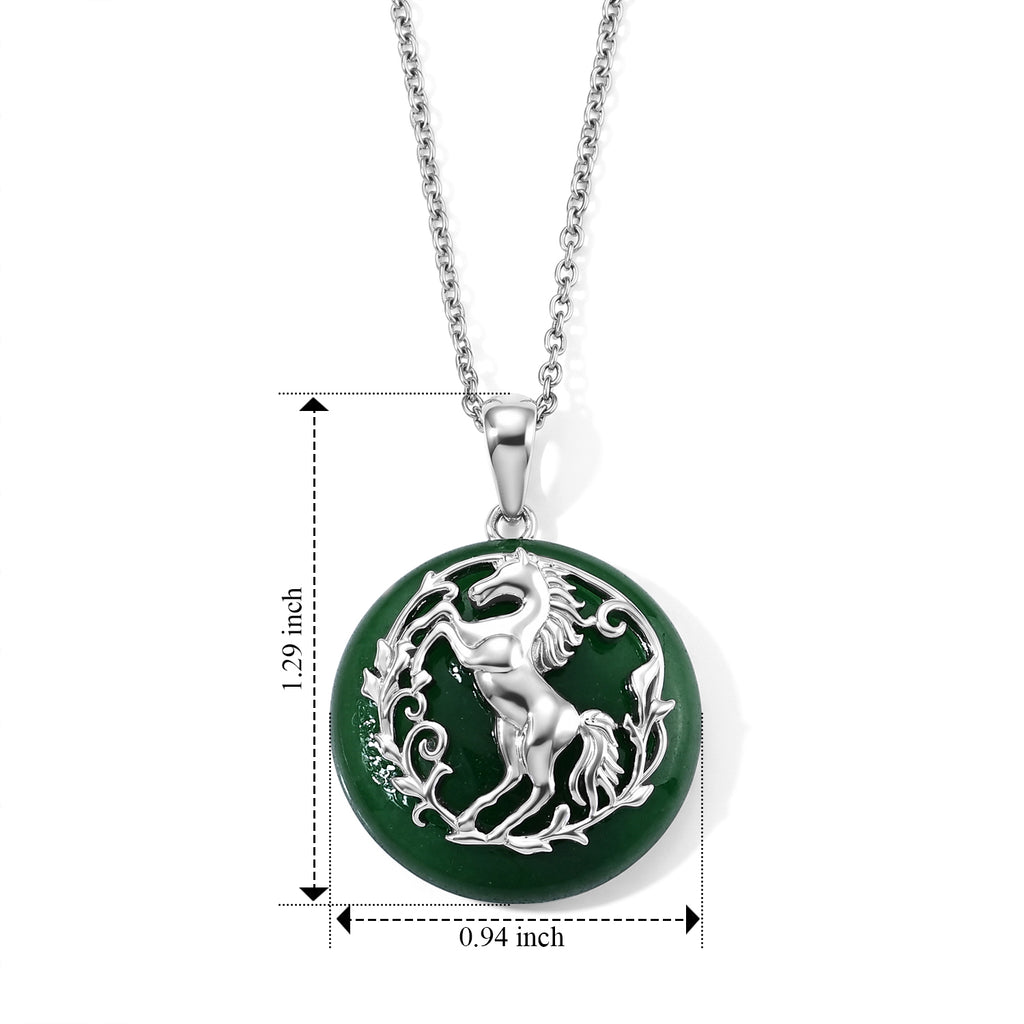 EverTrue - Dyed Green Jade Horse Pendant with Chain (Size 20) 22.00 Ct._4532558_4