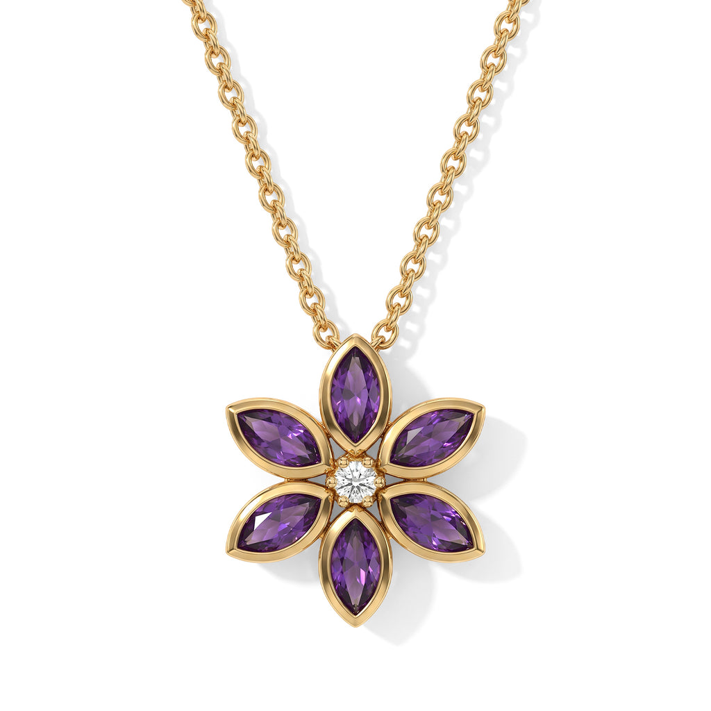 Luxuriant - AAA Zambian Amethyst & Lab Grown Diamond (SI/G-H) Floral Pendant in Yellow Gold Plated Sterling Silver with Chain (Size 20) 1.40 Ct._4532768