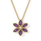 Luxuriant - AAA Zambian Amethyst & Lab Grown Diamond (SI/G-H) Floral Pendant in Yellow Gold Plated Sterling Silver with Chain (Size 20) 1.40 Ct._4532768
