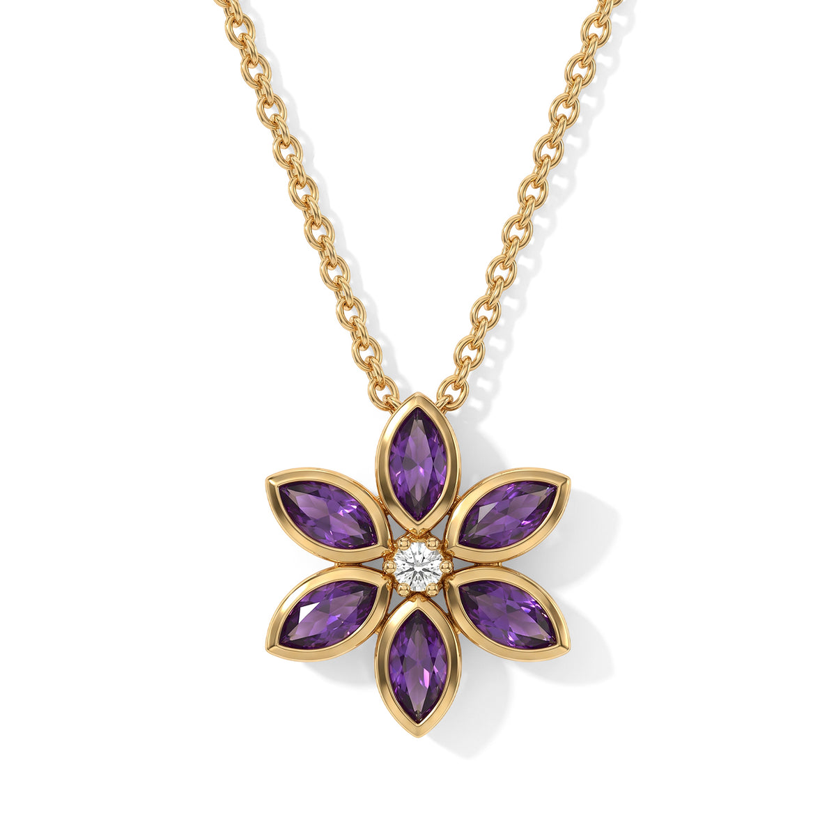 Luxuriant - AAA Zambian Amethyst &amp; Lab Grown Diamond (SI-G-H) Floral Pendant in Yellow Gold Plated Sterling Silver with Chain (Size 20) 1.40 Ct. 4532768 0