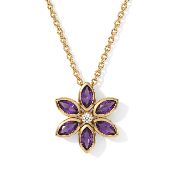Luxuriant - AAA Zambian Amethyst &amp; Lab Grown Diamond (SI/G-H) Floral Pendant in Yellow Gold Plated Sterling Silver with Chain (Size 20) 1.40 Ct. 4532768 1