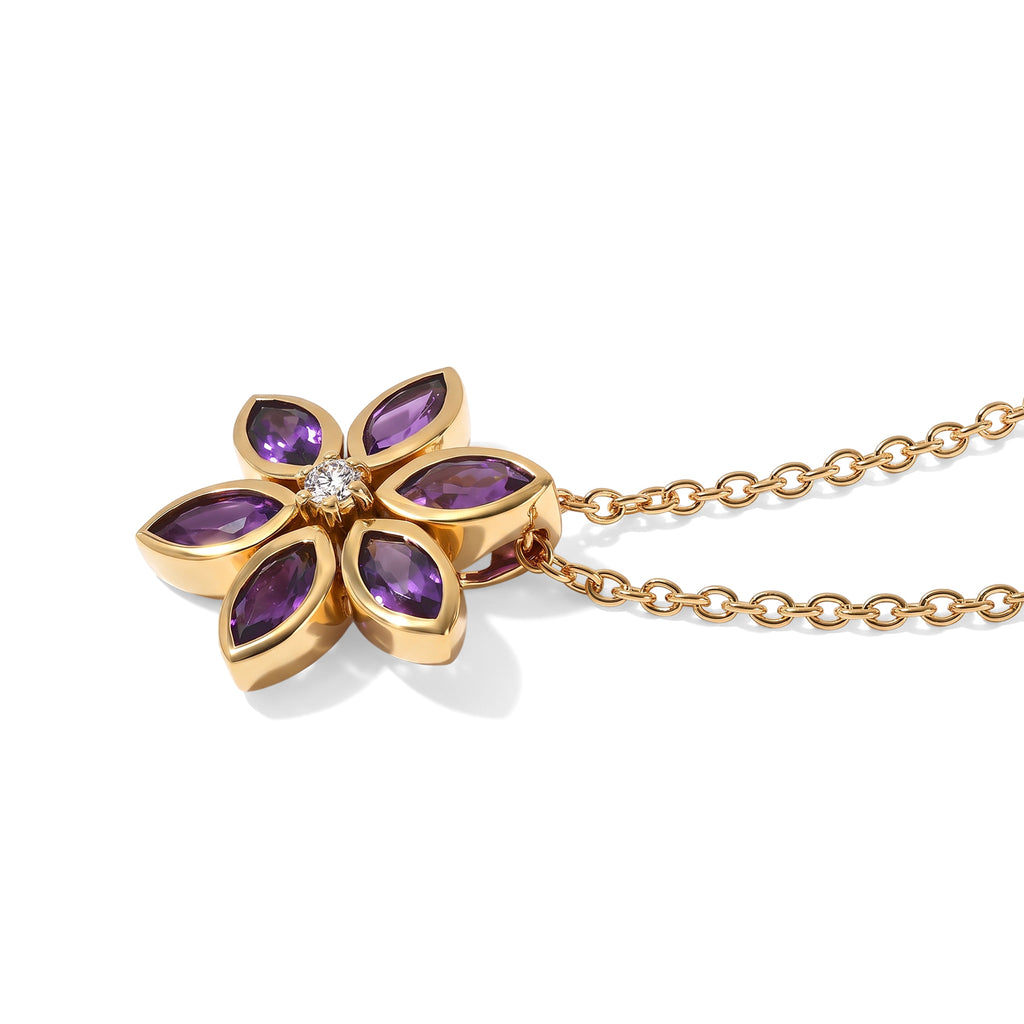 Luxuriant - AAA Zambian Amethyst & Lab Grown Diamond (SI/G-H) Floral Pendant in Yellow Gold Plated Sterling Silver with Chain (Size 20) 1.40 Ct._4532768_3