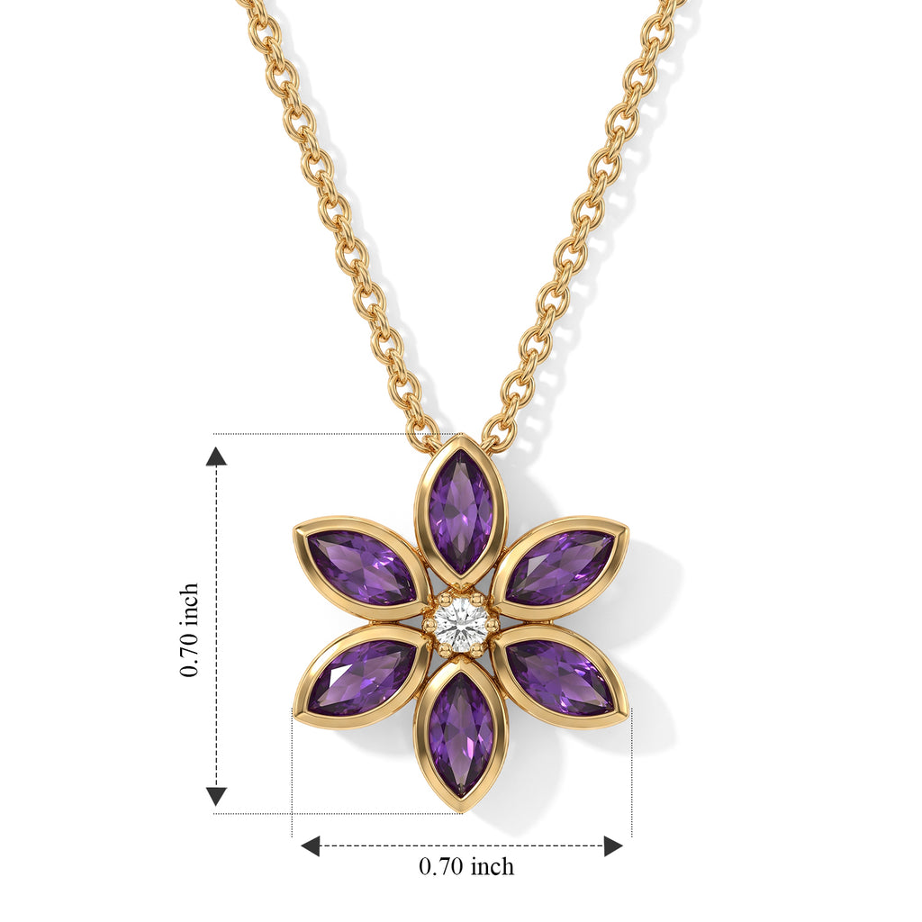 Luxuriant - AAA Zambian Amethyst & Lab Grown Diamond (SI/G-H) Floral Pendant in Yellow Gold Plated Sterling Silver with Chain (Size 20) 1.40 Ct._4532768_5