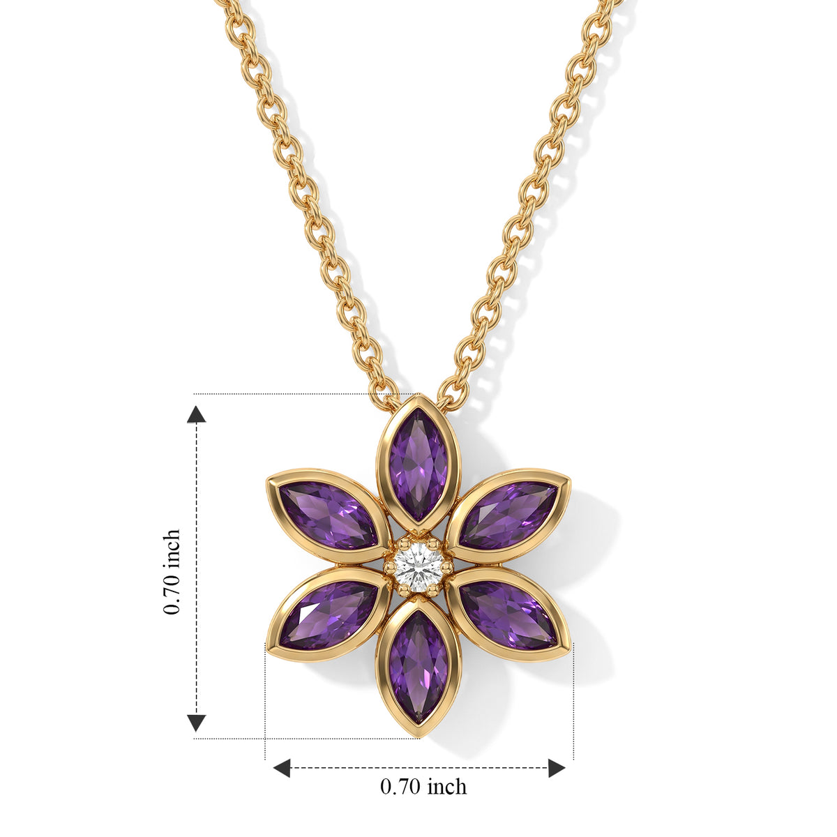 Luxuriant - AAA Zambian Amethyst &amp; Lab Grown Diamond (SI-G-H) Floral Pendant in Yellow Gold Plated Sterling Silver with Chain (Size 20) 1.40 Ct. 4532768 5