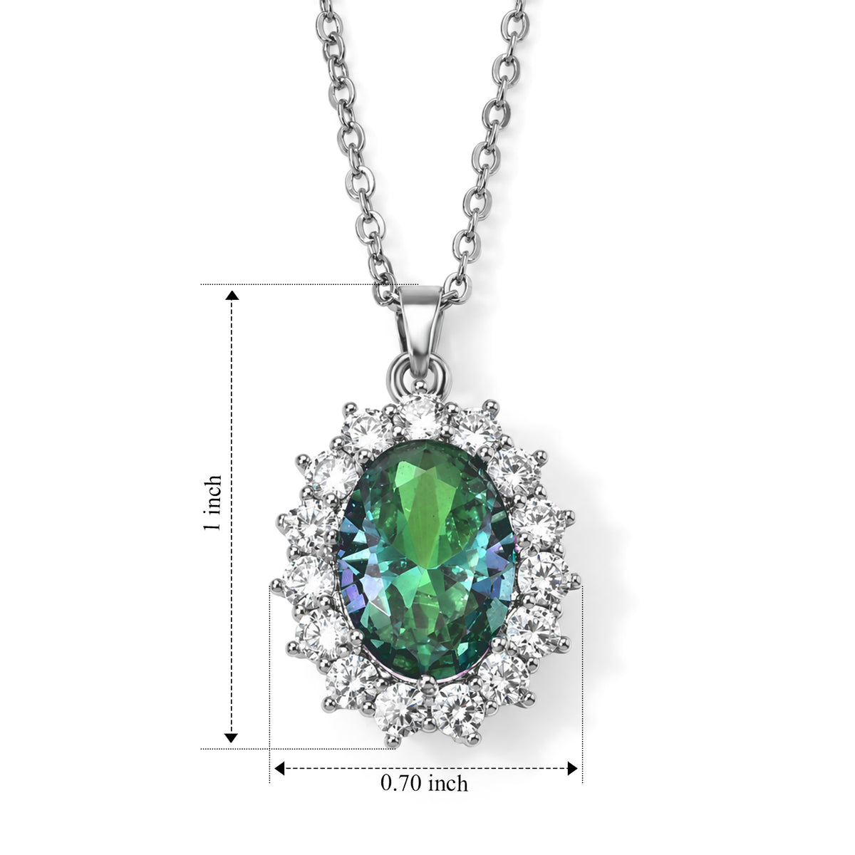 White Cubic Zirconia &amp; White Mystic Color Glass Halo Pendant with Chain (Size 20-2 Ext) 1.00 Ct. 4532896 4
