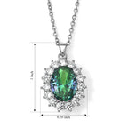White Cubic Zirconia & White Mystic Color Glass Halo Pendant with Chain (Size 20+2 Ext) 1.00 Ct._4532896_4